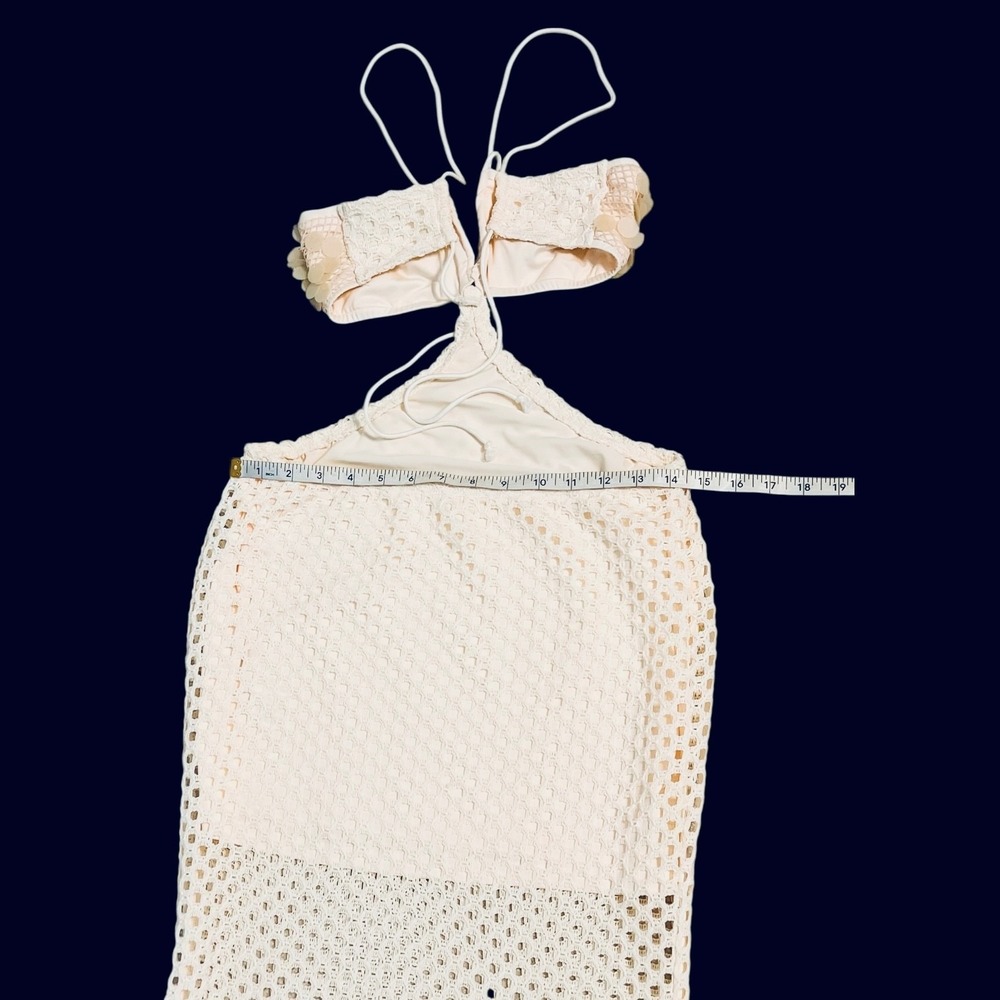 Ivory Crochet Mermaid Maxi Dress Cutout Open Knit‎ Boho Beach Resort Small - Picture 14 of 16